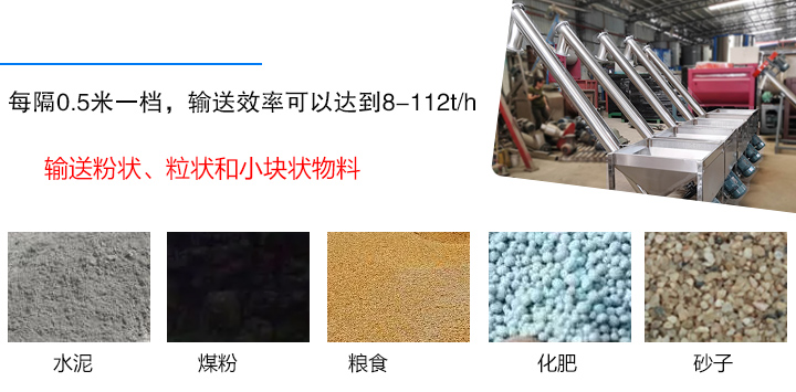 輸送粉狀、粒狀和小塊狀物料，如水泥、煤粉、糧食、化肥、灰渣、砂子等